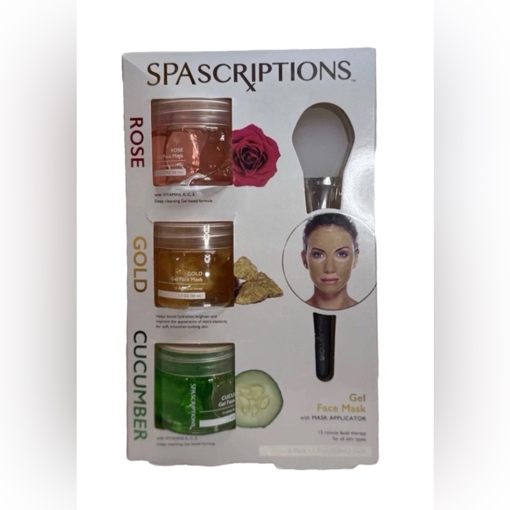 Global Beauty Care 3-Pack Gel Face Masks w Applicator (Rose, Gold, & Cucumber)